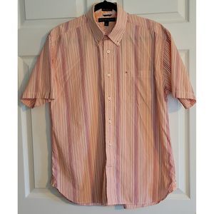 Tommy Hilfiger Men's Med. Orange Striped Short Sleeve Butto Down Shirt Pre-Owned